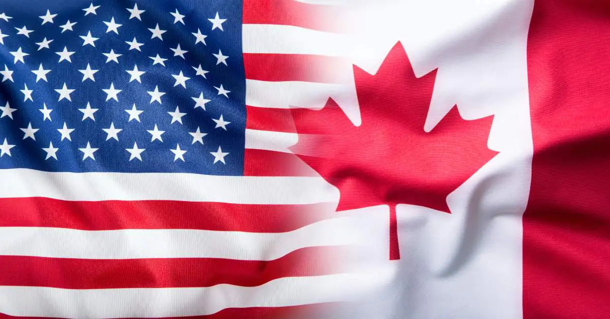 US and Canadadian flags merged to create one flag.