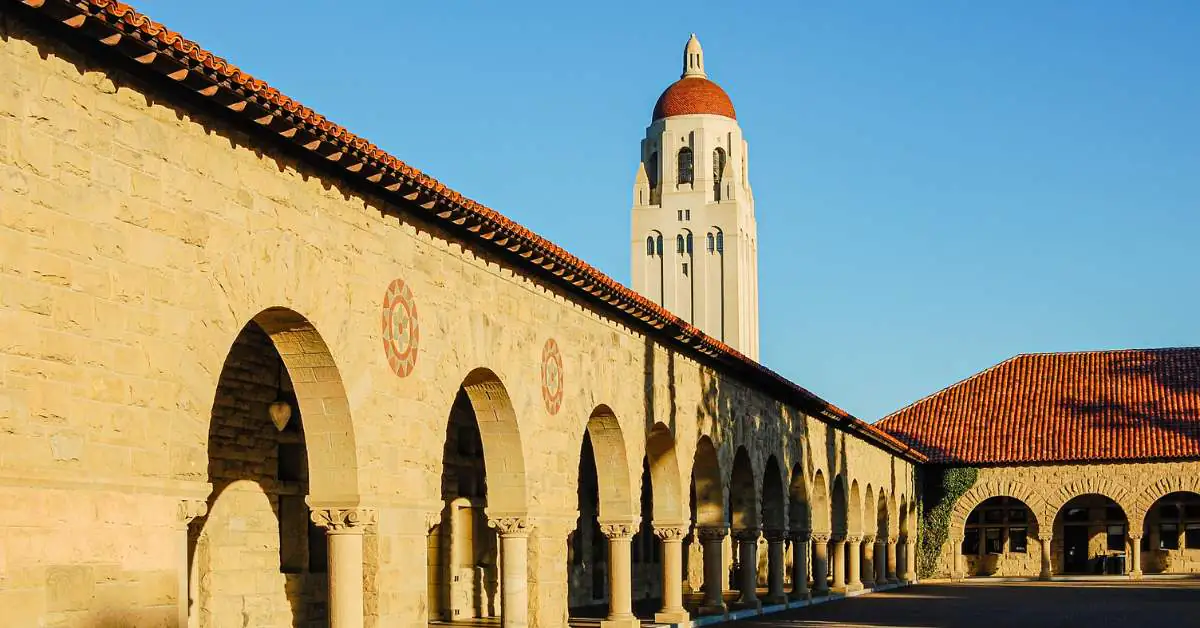 Brick building with a tower at Stanford University