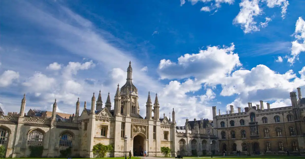 Brick, ornate building at the University of Cambridge